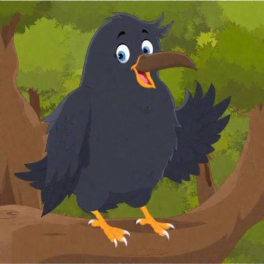 Funny smiling black raven comic cartoon waving clipart