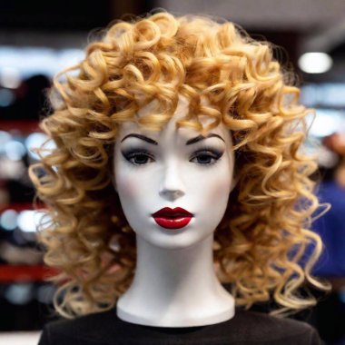 mannequin with red wig and a mannequin in a store clipart