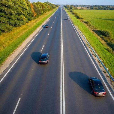 car driving on highway during the summer time clipart