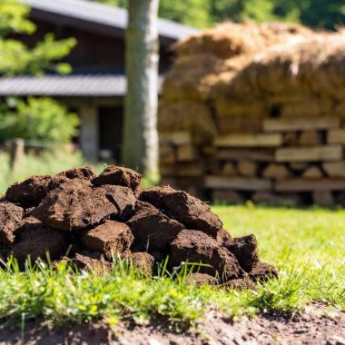 stack of wood logs with a green lawn. clipart