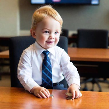 cute baby boy sitting at table clipart