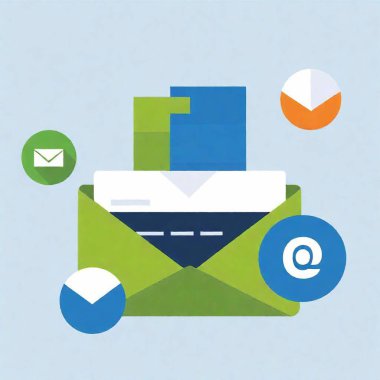 Clean and modern vector style with a flat design aesthetic. A prominent email envelope icon acting as the central element. Visually represent filters using elements like funnels, sliders, or checkboxes surrounding the email envelope. Add Subtle clipart