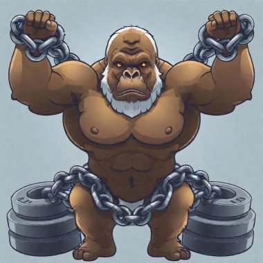 cartoon illustration of strong male builder with big chain clipart