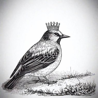 black and white drawing of a beautiful bird on a branch of the tree. clipart