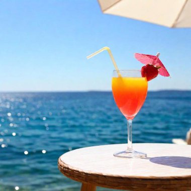 glass of red cocktail on the beach clipart