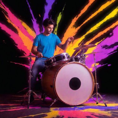 young man playing the drums clipart