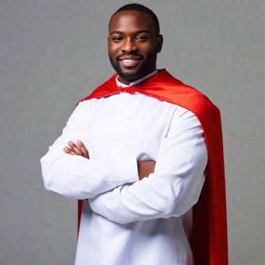 confident black priest in suit and cape with arms folded clipart