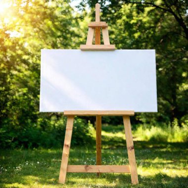 blank canvas with easel and empty space on background of nature. clipart