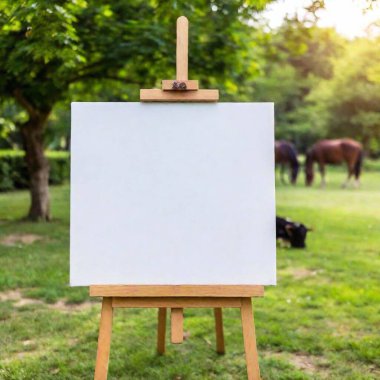 blank picture on easel from the front with animals in the background clipart