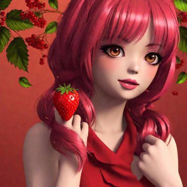 3 d illustration of a beautiful young girl with a pink flower clipart