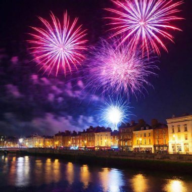 colorful fireworks on the background of a river clipart