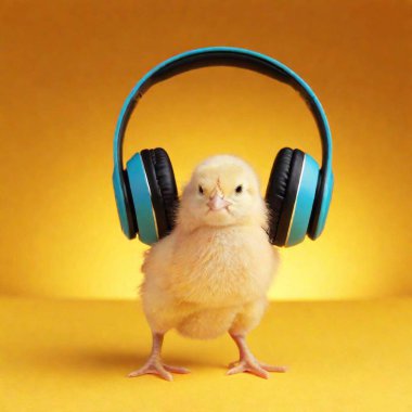 cute yellow headphones with a bird. clipart