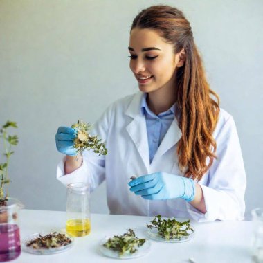 scientist examining marijuana oil in laboratory clipart