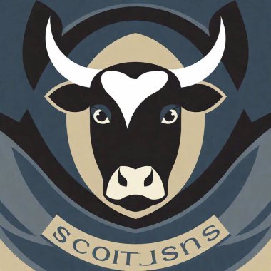 Logo with scottish cow`s head, 2D vector, 1000x1000px clipart