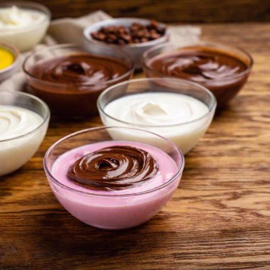 chocolate mousse with whipped cream, cocoa and chocolate clipart