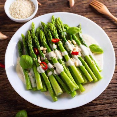 salad from asparagus with feta, green beans and garlic. clipart