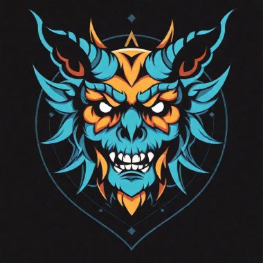 angry head of skull with horns. vector illustration. clipart