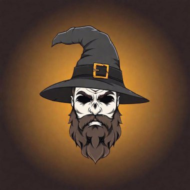 vector illustration of a witch with a skull on a black background. clipart