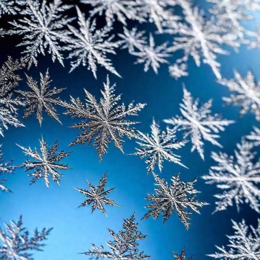 Create an Extreme Macro photo of Winter Solstice window decorations. Apply Rack Focus to zoom in on a specific detail, such as snowflakes or frosted glass, with a High Angle Shot to capture the decoration's close-up texture and design clipart