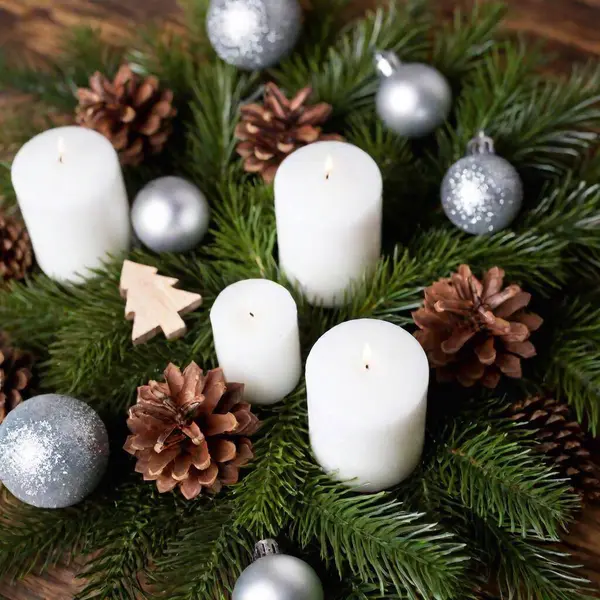 Christmas Decoration Burning Candle — Stock Photo, Image