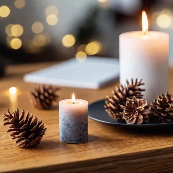 Burning Candles Christmas Decor Table Living Room — Stock Photo, Image