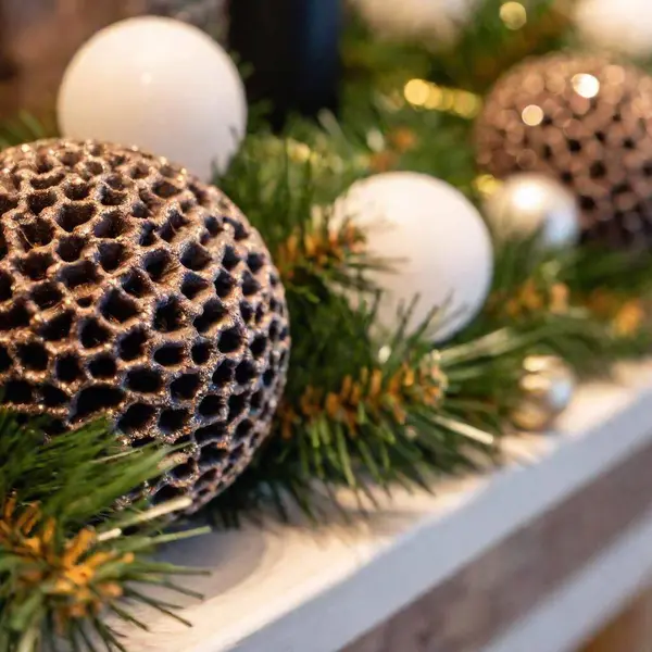 Design Extreme Macro Photo Winter Solstice Mantel Decorations Apply Rack — Stock Photo, Image