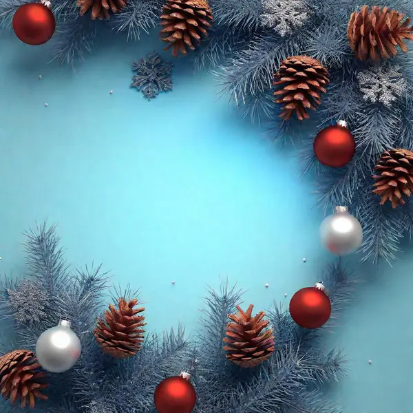 Christmas Tree Blue Balls Snowflakes — Stock Photo, Image