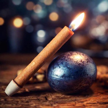 candle burning on the background of christmas decorations clipart