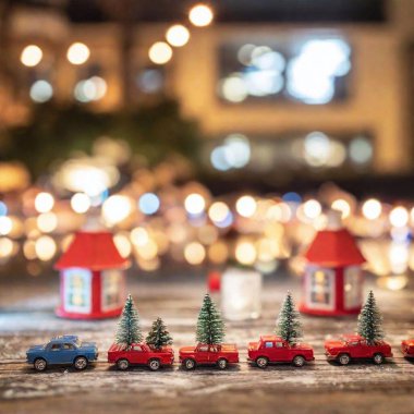 christmas toy car with a toy on a wooden background clipart