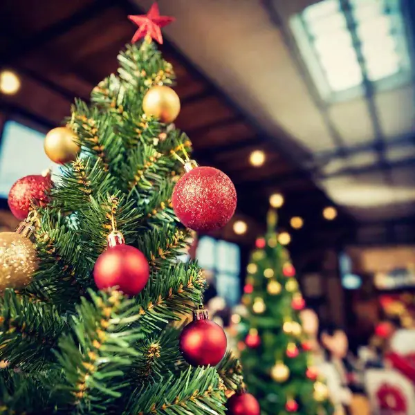 Christmas Tree Decorations Wooden Table — Stock Photo, Image