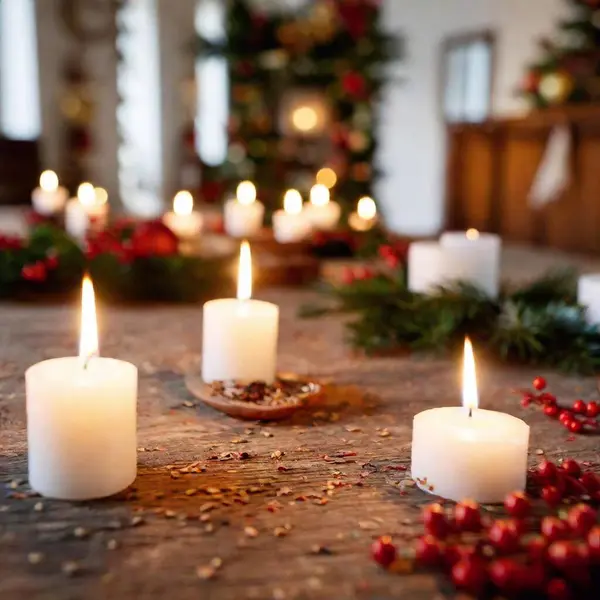 Christmas Candles Fir Branches Festive Decoration — Stock Photo, Image