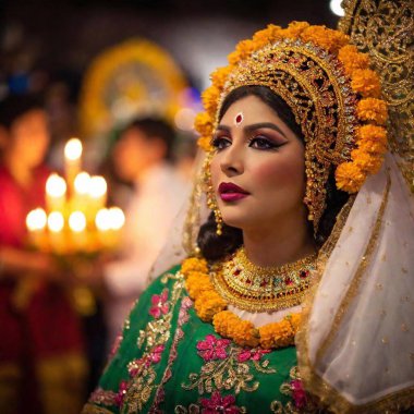 portrait of a young indian woman wearing traditional costume with a veil clipart