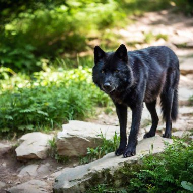 black wolf in the forest. animal, wildlife, wild life clipart