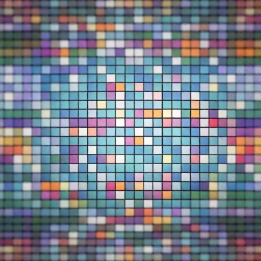 Digital Mosaic: A flatlay of tiny digital squares in a variety of colors and textures, arranged to form an abstract mosaic pattern, captured in an extreme wide shot with a focus pull that emphasizes certain squares while softly fading others clipart