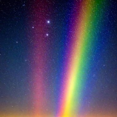 A rainbow layered over a starry night sky, with each color softly glowing clipart