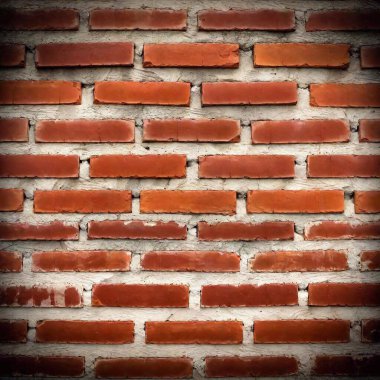 a detailed brick wall texture background with a classic red brick pattern. Include variations in brick color and slight imperfections in the mortar to capture an authentic, aged appearance clipart