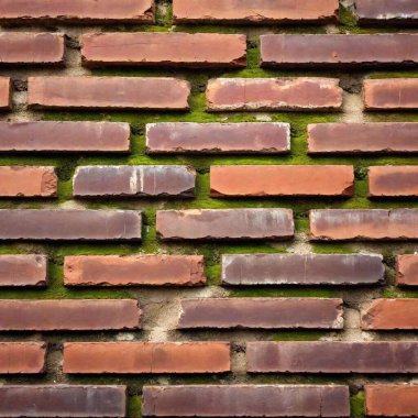 a brick wall texture background featuring a weathered, rustic look. Use faded, chipped bricks with visible signs of wear and tear, and incorporate moss or grime for an old, historical feel clipart