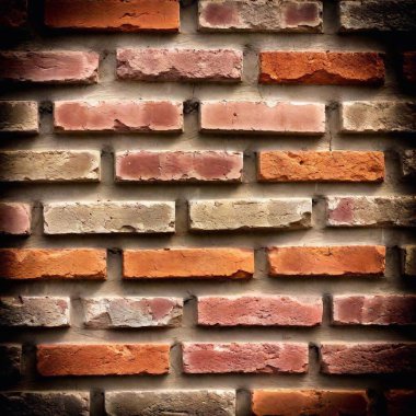 a brick wall texture background that features a layered, painted effect. Show bricks with distressed paint, revealing original brick colors underneath and giving a worn, artistic vibe clipart