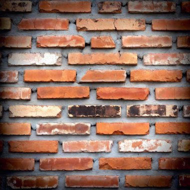 a brick wall texture background that features a layered, painted effect. Show bricks with distressed paint, revealing original brick colors underneath and giving a worn, artistic vibe clipart