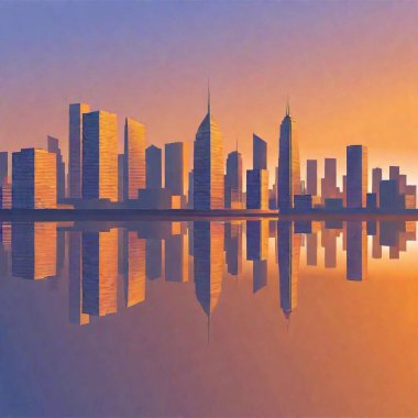 modern city skyline at sunset clipart