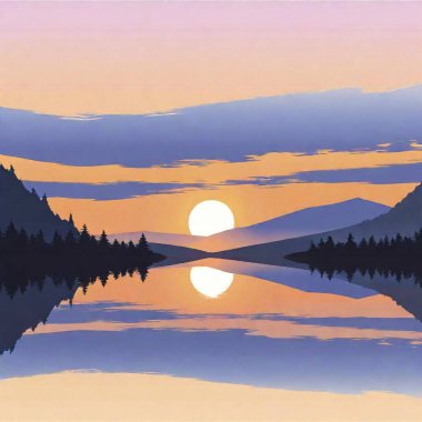 sunset over the lake. clipart