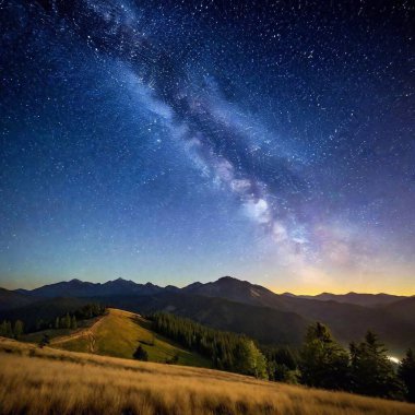 starry night sky in mountains, milky way, galaxy, stars clipart