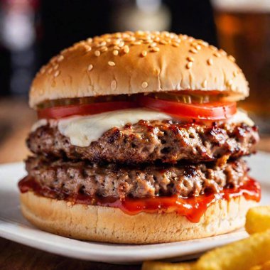 Extreme Close Up of a Spicy Hamburger with Hot Sauce and Pepper Jack Cheese: A deep focus photo capturing the heat of hot sauce and pepper jack cheese on a spicy hamburger. clipart