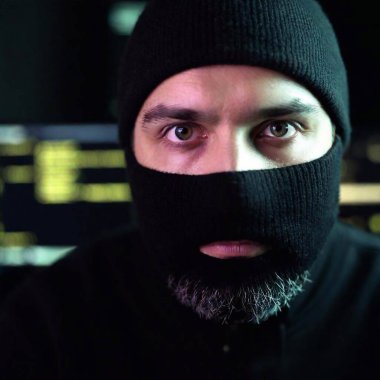 hacker focused eyes reflecting lines of code, with the eyes in sharp focus and the rest of the scene, including the keyboard and monitors, softly blurred, emphasizing the precision and skill involved clipart