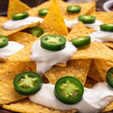 nachos, jalapeno, cheese with salsa and guacamole on a wooden table clipart