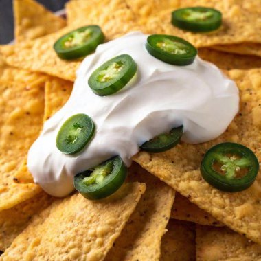 nachos with jalapeno and cream clipart