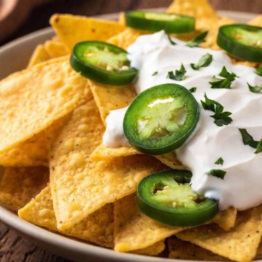 nachos, cheese, guacamole and jalapeno jalapeno, sour cream clipart