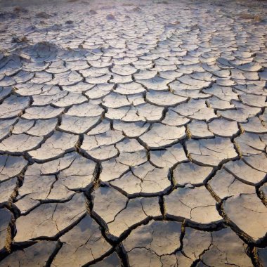 A high-resolution digital artwork depicting the cracked, parched landscape of a dried-up soil surface. The image captures numerous asymmetrical, jagged cracks running through the earth in various directions, creating an intricate network of clipart