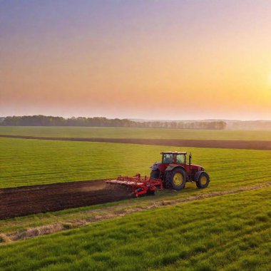 tractor spraying field on spring or summer day. clipart