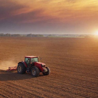 tractor with lowing the field in the evening clipart